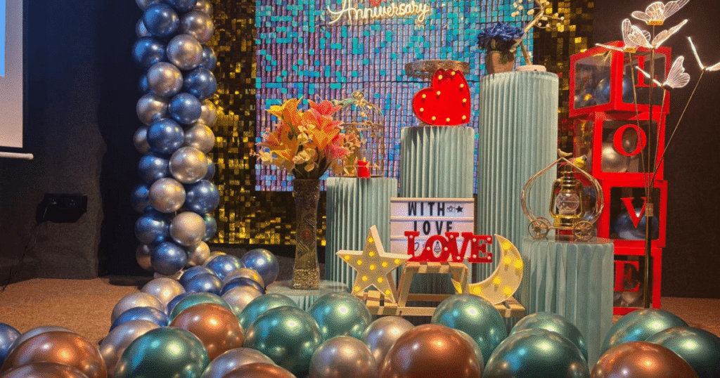 Private theatre for anniversary celebrations with customized Floral Pastel Theme