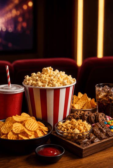 Premium snacks for private theatre like popcorn, coke, french fries
